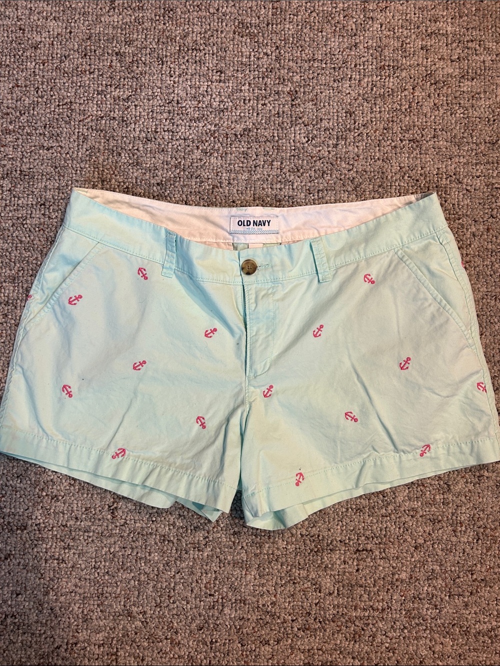 Old Navy Mint Shorts with Pink Anchor Embroidery